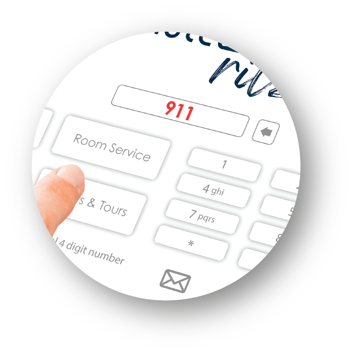 HotelGenie E911 sends the guest room location to 911 and alerts hotel staff