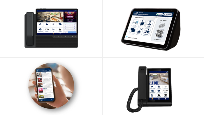 HotelGenie in-room devices: smart display, video phones and guest mobile