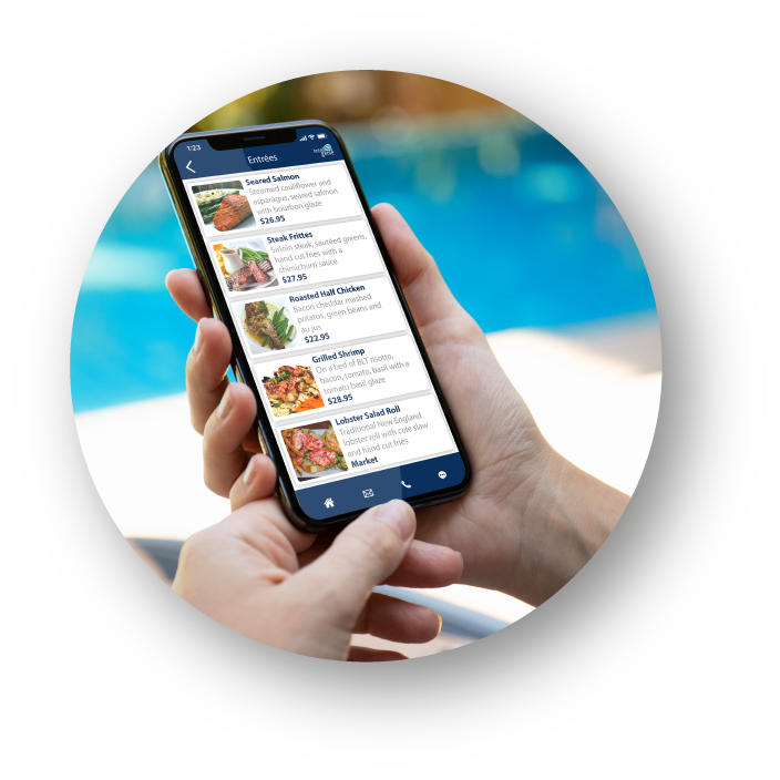 Guest ordering room service food and drinks on a mobile device with HotelGenie