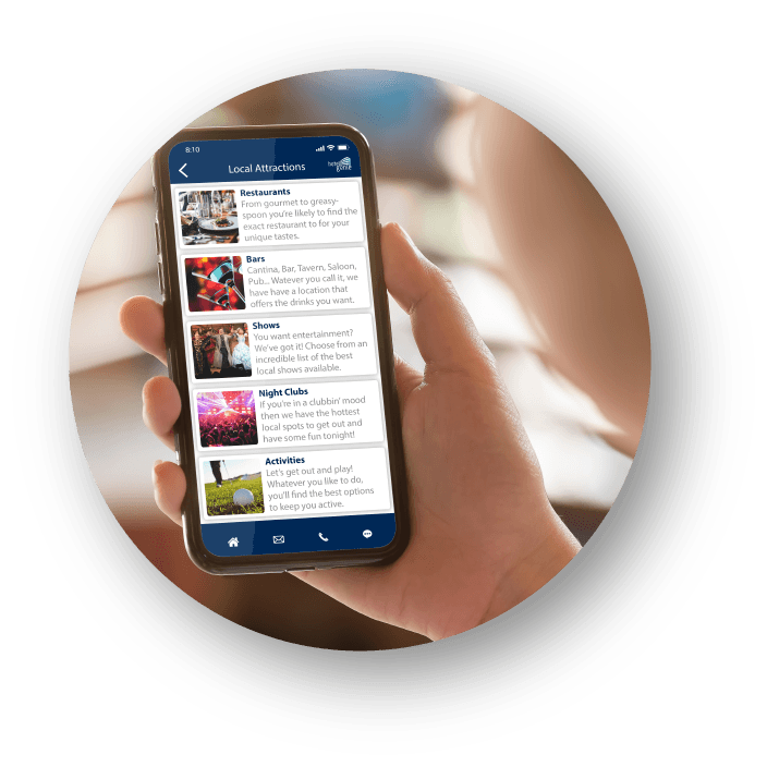 Dining and entertainment promotions shown to casino hotel guests through HotelGenie