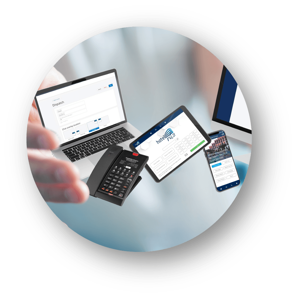 HotelGenie cloud PBX connecting hotel guest rooms, front desk and departments